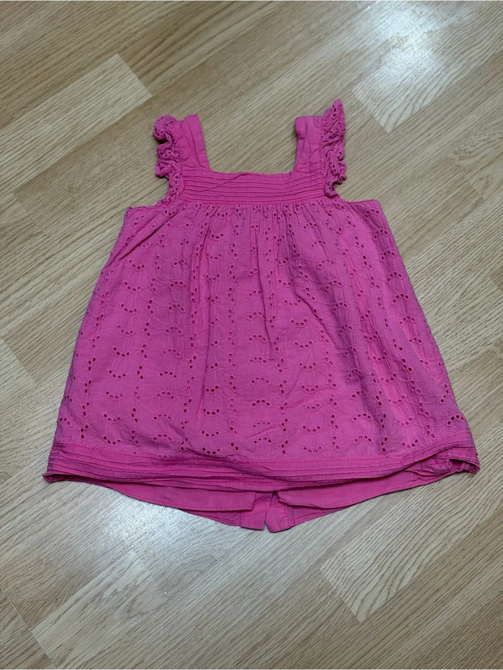 CHAPS Girls 2T Pink Eyelet Cotton Dress Ruffle Strap Embroidered Summer Sundress